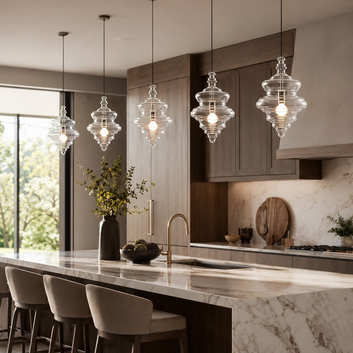 Modern Glass Pendant Light Adjustable Hanging LED Fixture for Kitchen Lighting