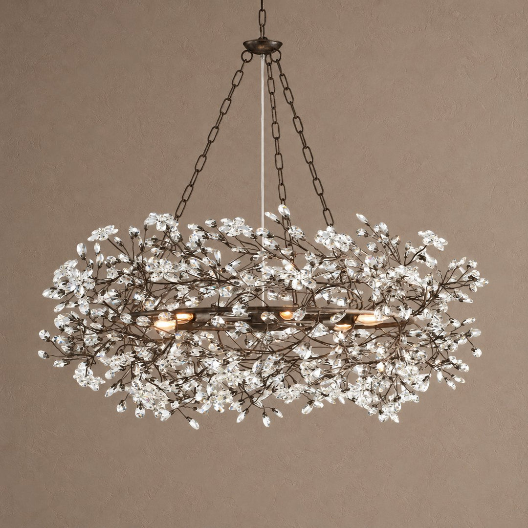Modern Crystal Chandelier Adjustable Hanging Iron Fixture with Multiple Light Sockets