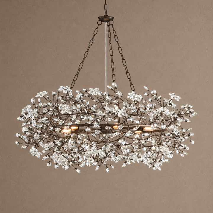 Modern Crystal Chandelier Adjustable Hanging Iron Fixture with Multiple Light Sockets