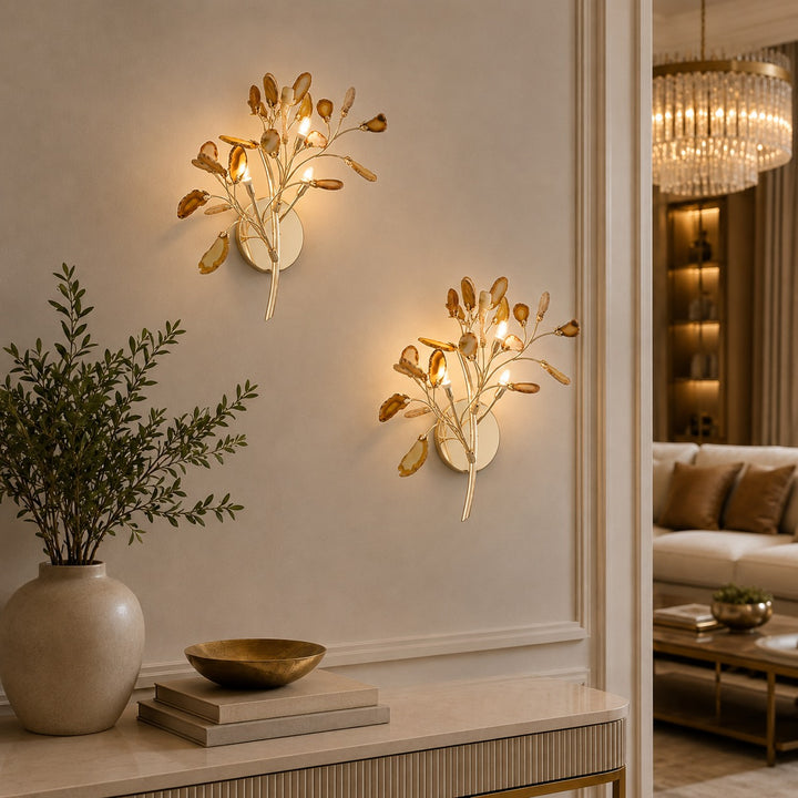 Contemporary Agate Wall Light Metal Fixture Wall Mounted Unique Natural Stone Design LED Indoor Use