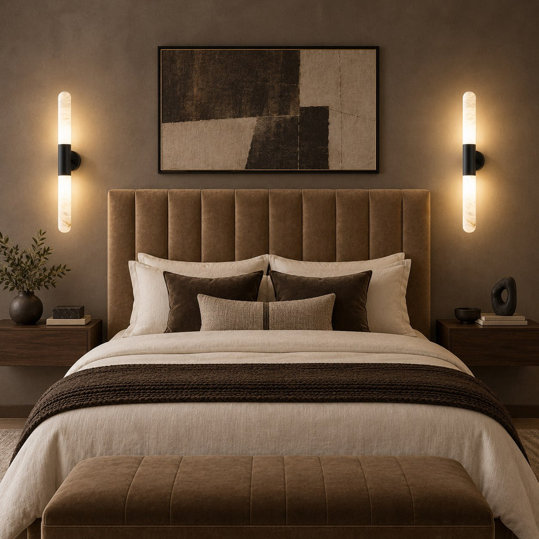 Modern Alabaster Wall Light Brushed Metal Fixture Warm White LED Illumination