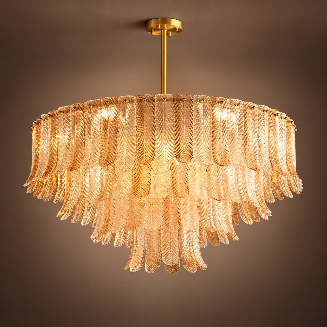 Modern Flush Mount Ceiling Light with Metal Frame and Amber Glass LED Illumination
