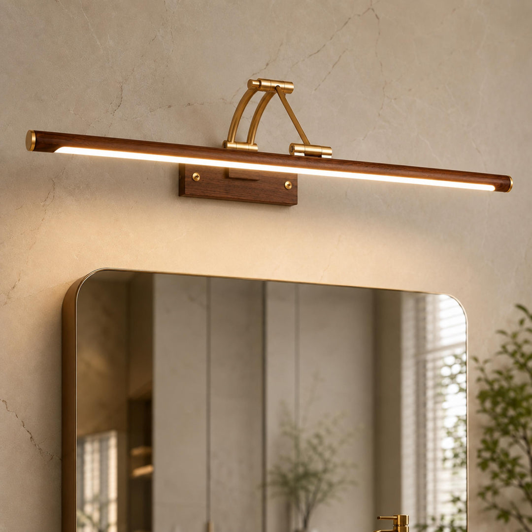 Walnut Linear Wall Light Adjustable LED Brass Fixture for Modern Indoor Spaces