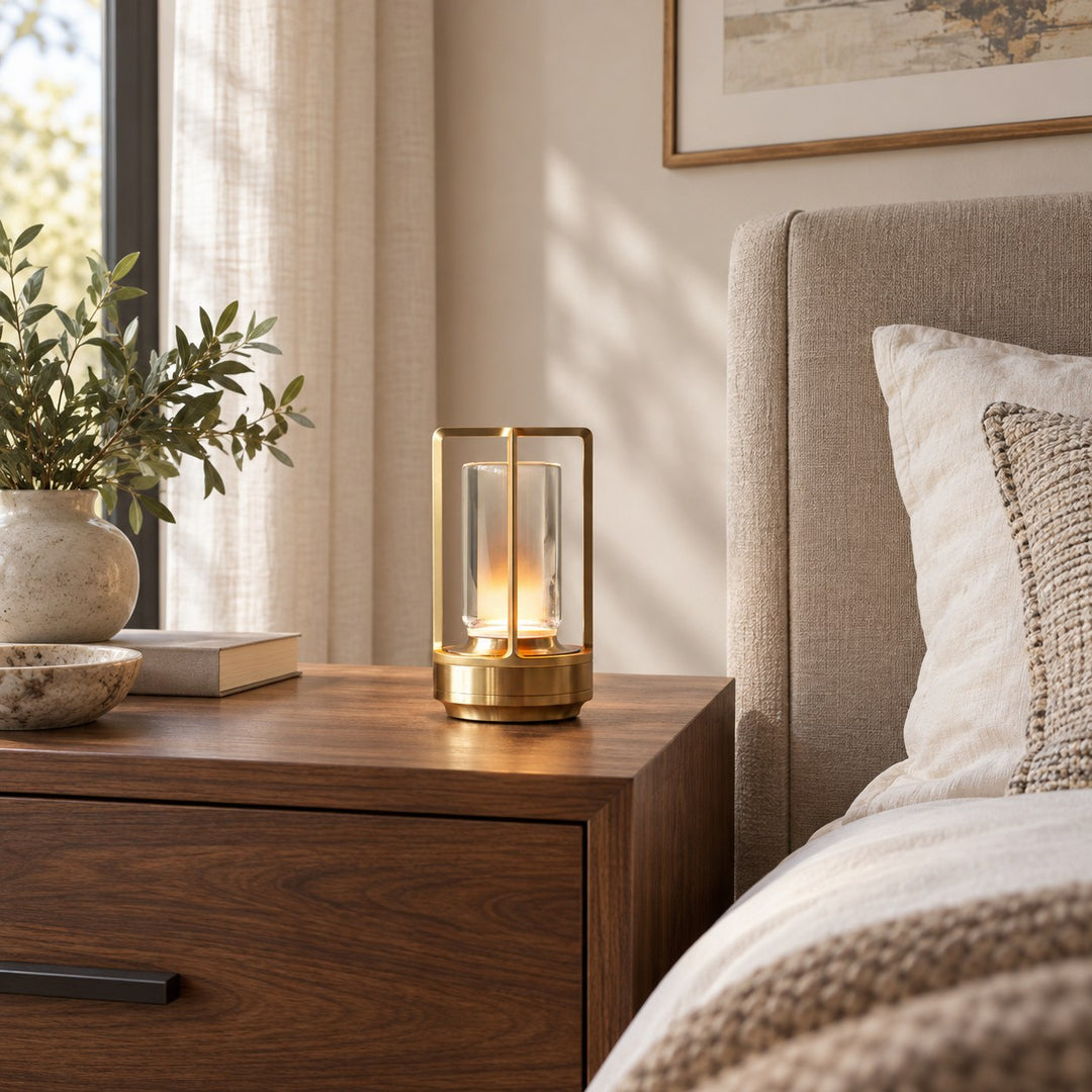Modern Cordless Table Lamp with Crystal Shade Aluminum Alloy Base USB Charging LED Light