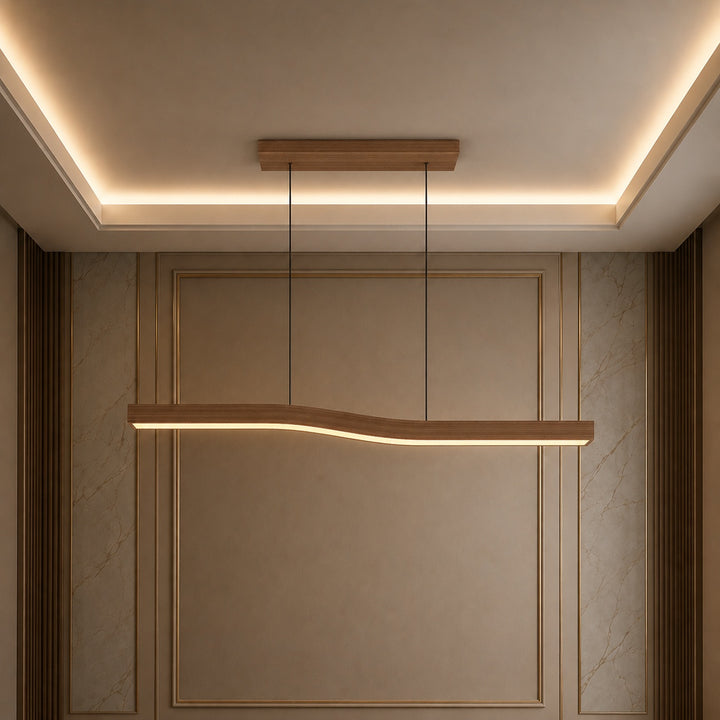 Modern Pendant Light Adjustable Hanging Design Wood Finish Dimmable LED for Kitchen Island