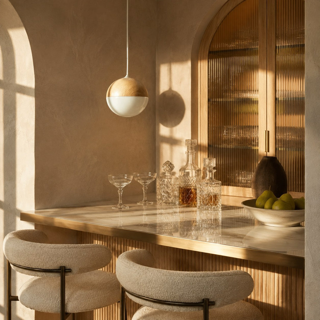 Modern Pendant Light Adjustable Hanging Fixture Wood Look Frosted Glass LED for Kitchen Island