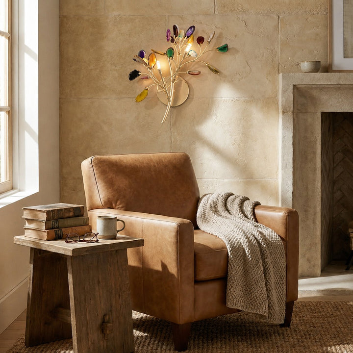 Contemporary Agate Wall Light Metal Fixture Wall Mounted Unique Natural Stone Design LED Indoor Use