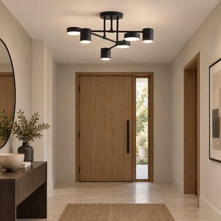 Modern Sputnik Flush Mount Ceiling Light Fixture with Metal Arms and Adjustable LED Bulbs 24 Inch