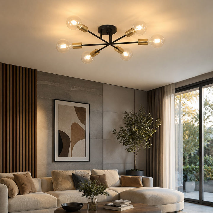 Modern Geometric Flush Mount Ceiling Light Metal LED 6 Bulb Fixture 28 Inch Diameter