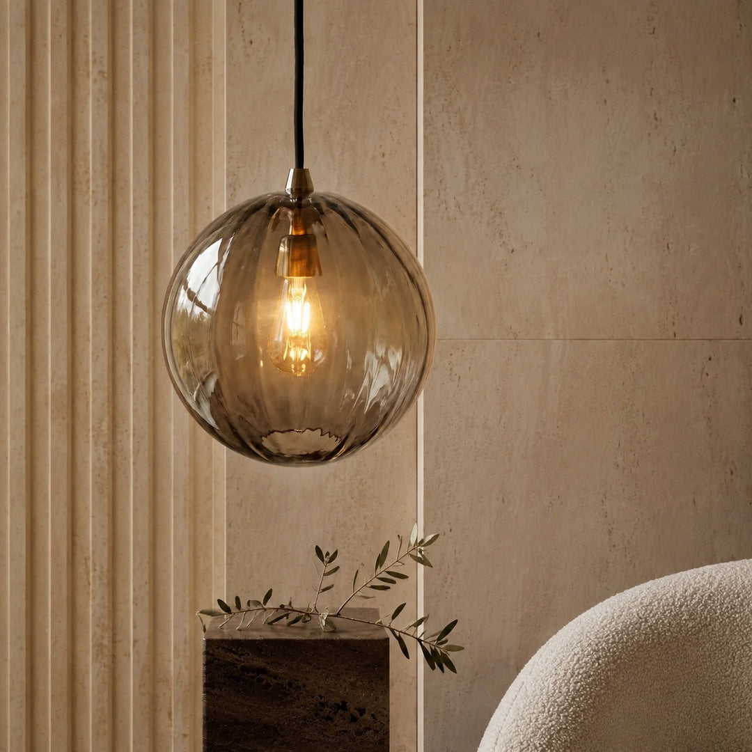 Contemporary Hanging Pendant Light Stained Glass Globe Adjustable LED Fixture