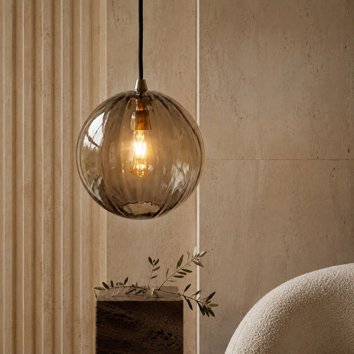 Contemporary Hanging Pendant Light Stained Glass Globe Adjustable LED Fixture