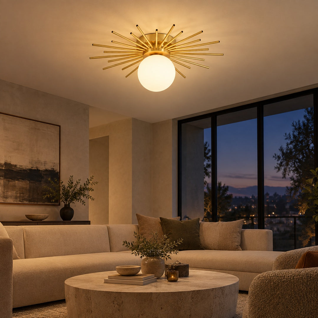 Modern Flush Mount Ceiling Light Fixture Metal Dimmable LED 12 Inch Diameter for Home Lighting