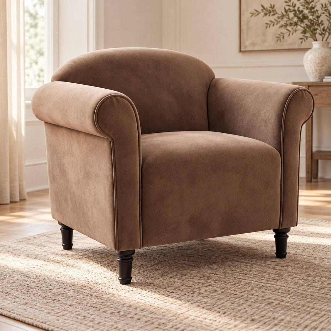 Modern Velvet Accent Armchair with Solid Birch Legs for Comfortable Lounge Seating