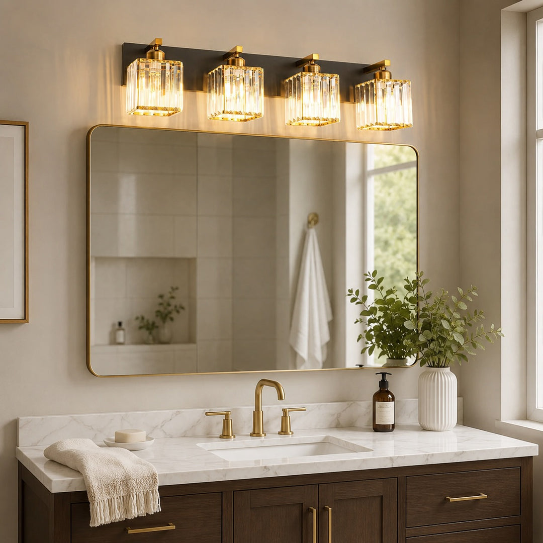 Modern Wall Sconce Lighting Hardwired Metal Crystal Shade 4-Light Design for Elegant Home Decor