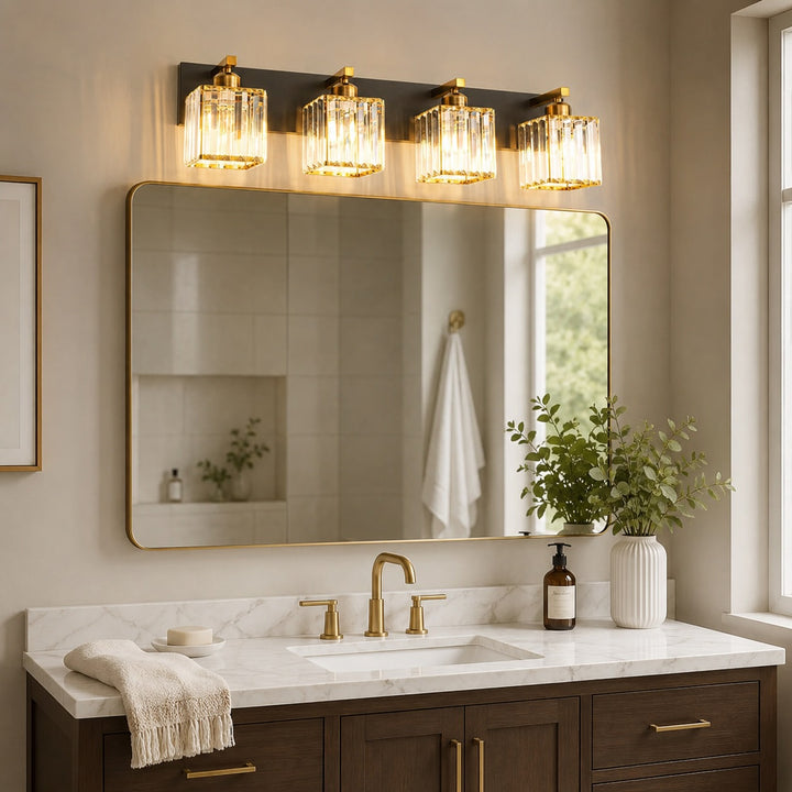 Modern Wall Sconce Lighting Hardwired Metal Crystal Shade 4-Light Design for Elegant Home Decor
