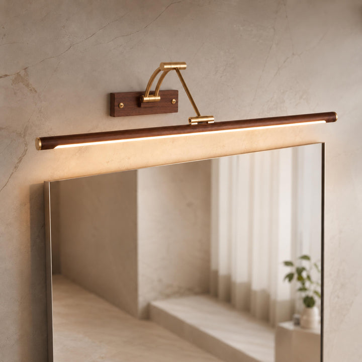 Walnut Linear Wall Light Adjustable LED Brass Fixture for Modern Indoor Spaces