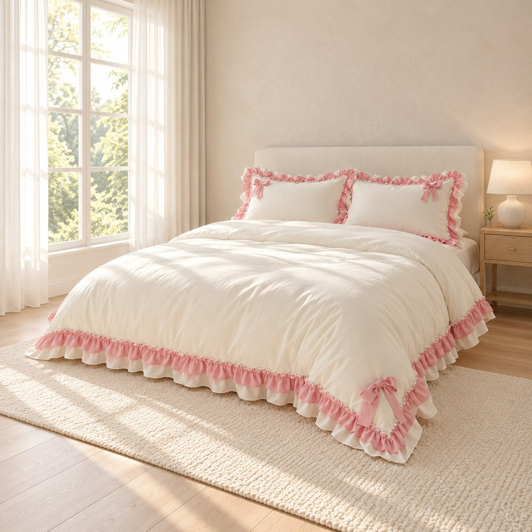 Kawaii Princess Bedding Set Full Queen Size Cotton Duvet Cover Flat Sheet Pillow Cases