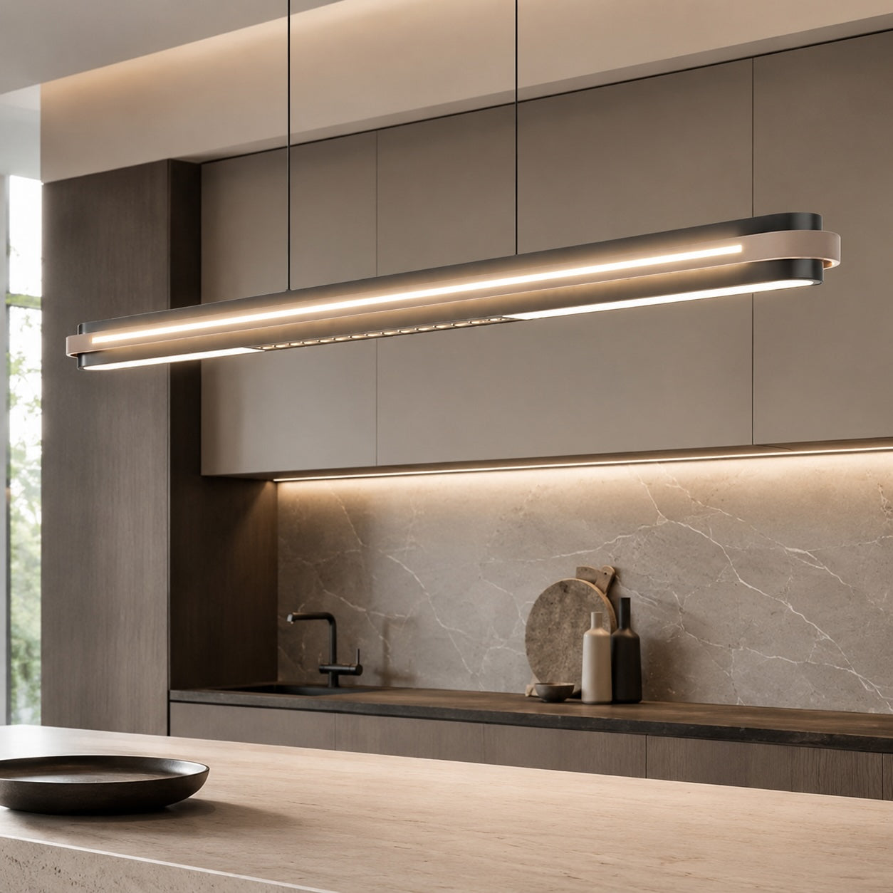 Modern Linear Pendant Lamp Adjustable Length Metal LED Light over a Kitchen Island