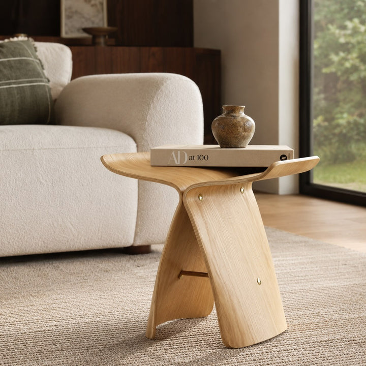 Modern Scandinavian Coffee Table Bench Wood-Based with Stainless Steel Legs Adjustable Design