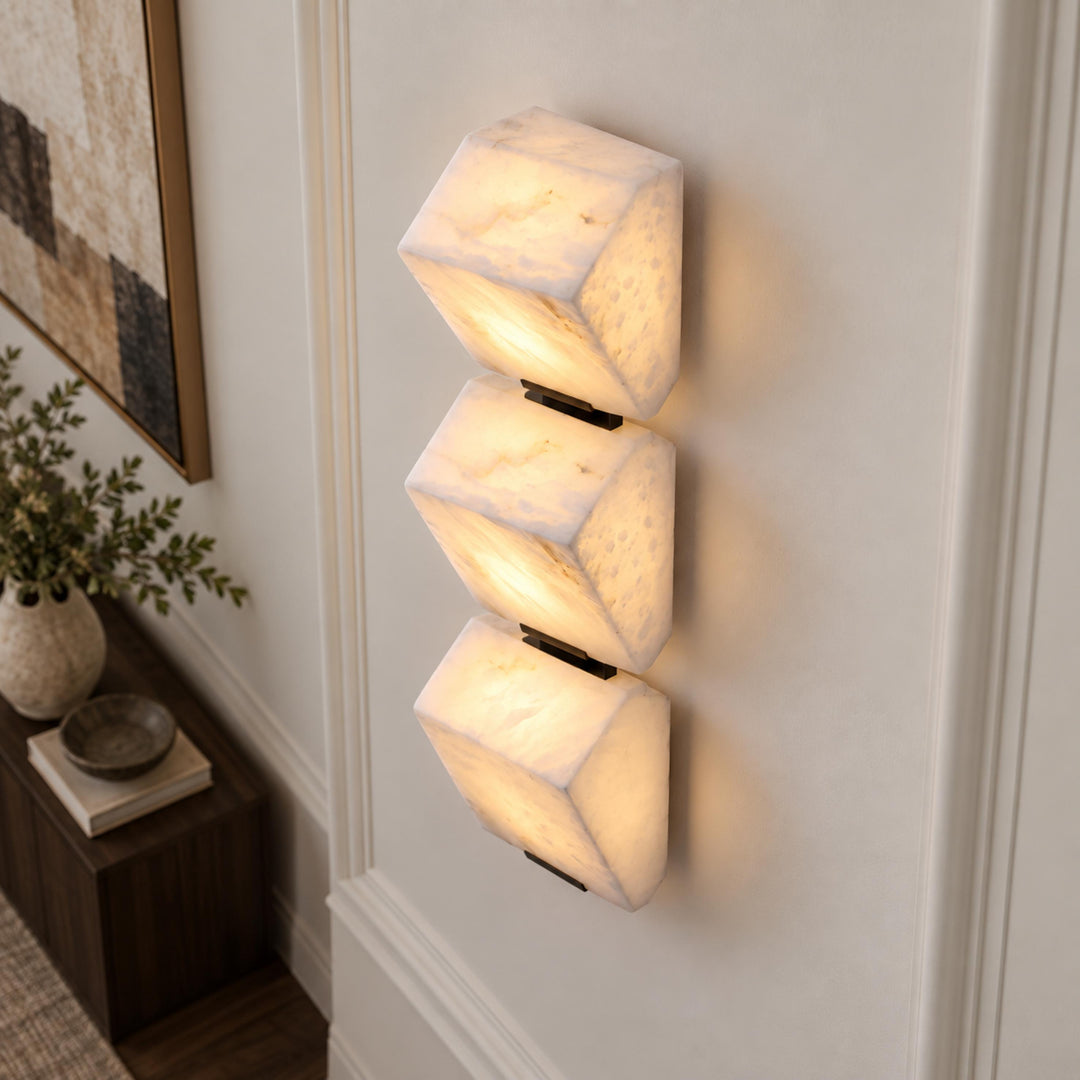 Modern Wall Light Wall Mounted Alabaster Design with Dark Metal Body for Elegant Staircase Lighting
