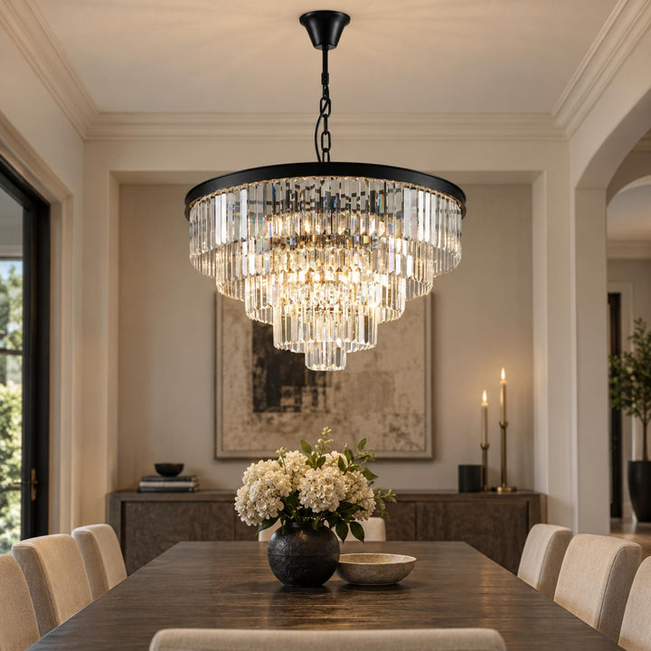 Modern Crystal Chandelier Hanging Light Fixture Metal Frame E12 Bulb Compatible Five or Seven Tiers