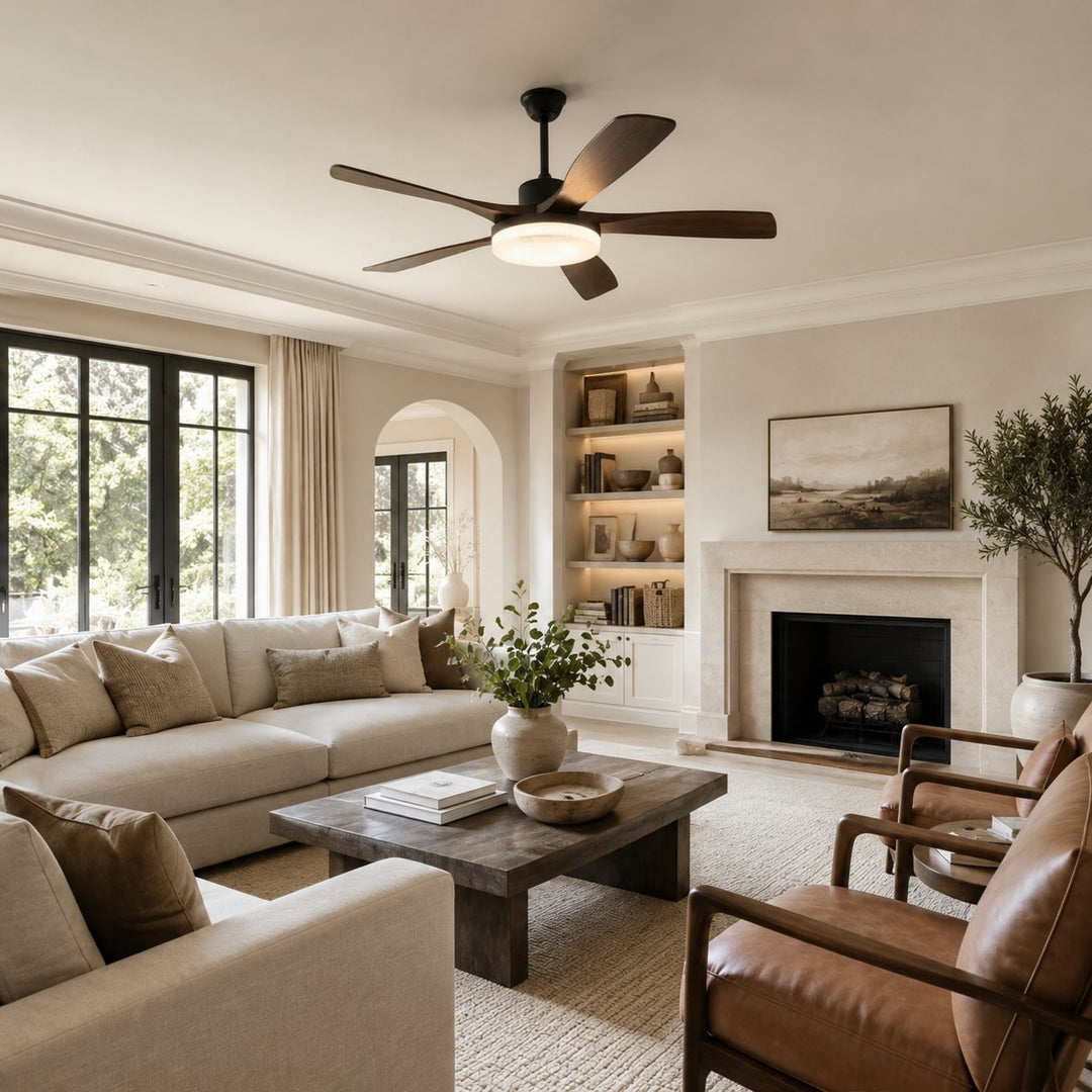 Modern Ceiling Fan Light 5-Blade Flush Mount Metal Adjustable LED with Remote Control