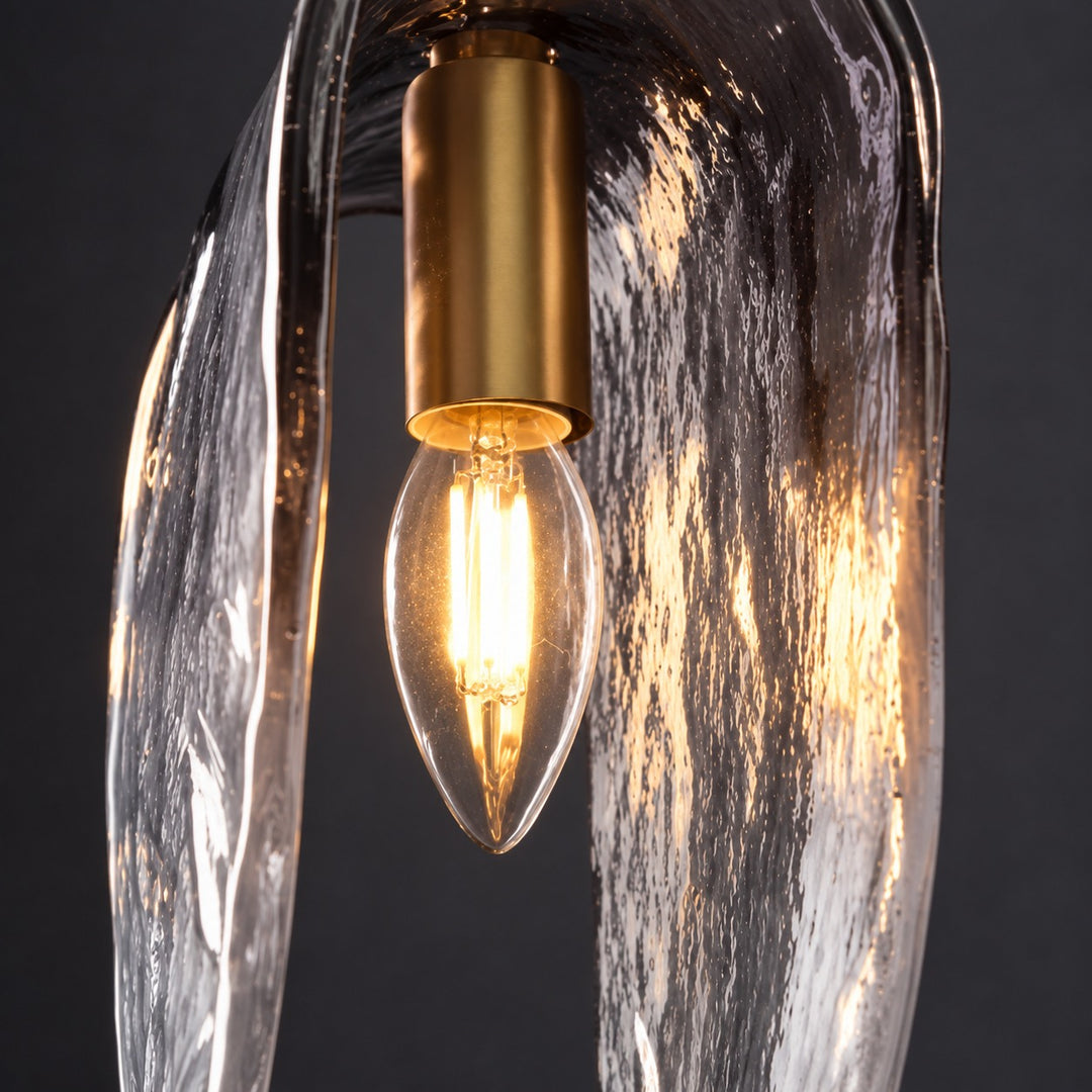 Modern Sculptural Glass Pendant Light with Natural Brass Finish
