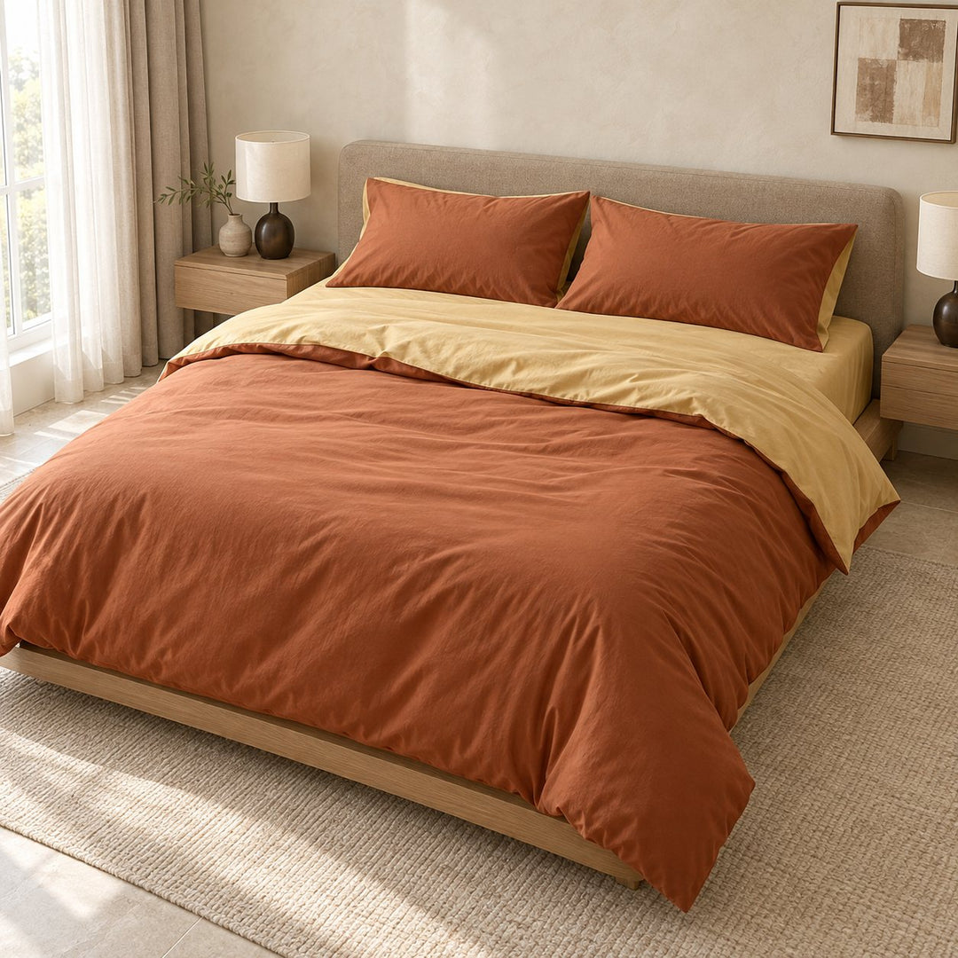 Reversible Bedding Set Cotton Jersey Knit Duvet Cover and Sheet Soft Breathable Lightweight