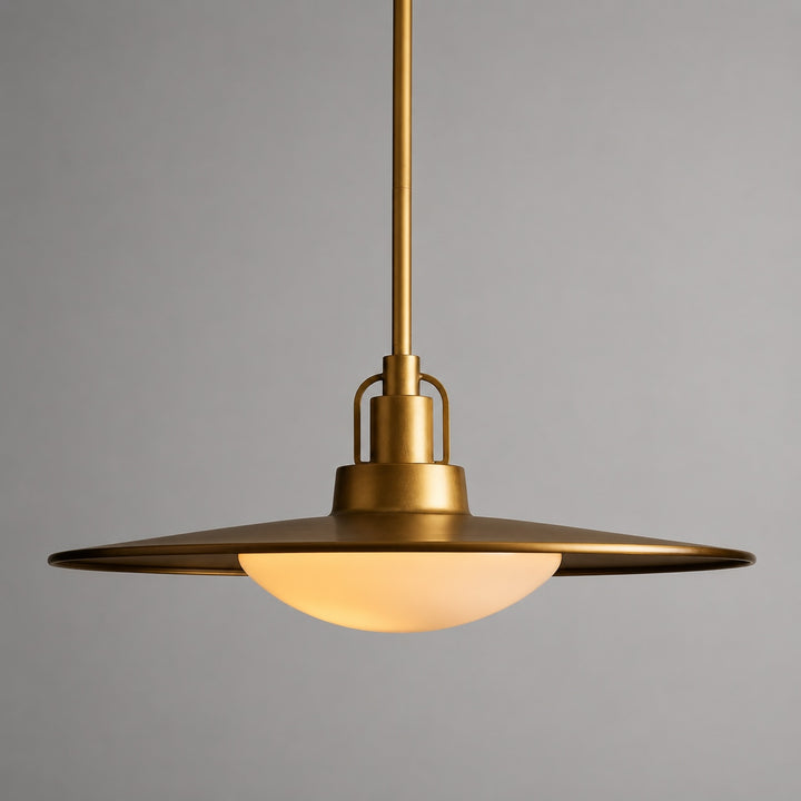 Modern Brass Saucer Pendant Light Hanging Metal Fixture with Frosted Glass Dome Shade for Kitchen Island Dining Room