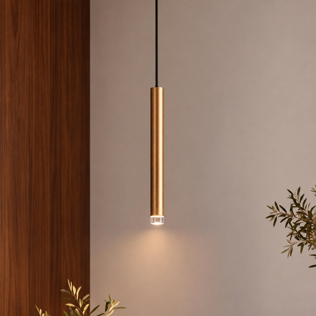 Modern Slim Brass LED Pendant Light with G4 – Minimalist Hanging Ceiling Light