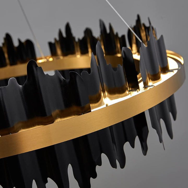 Modern Chandelier Adjustable Height Metal LED Dimmable Black Gold Finish Hanging Light Fixture