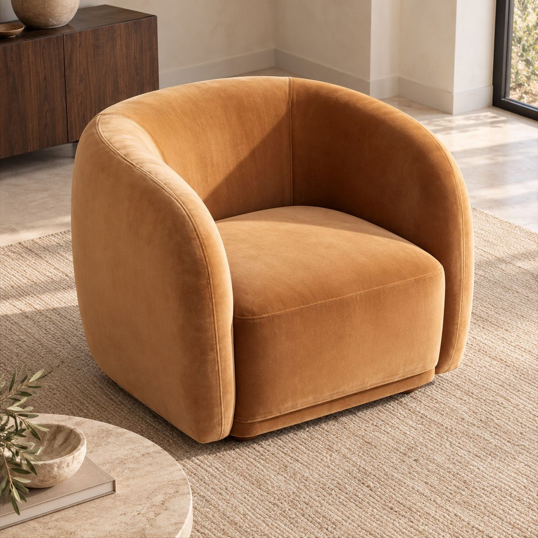 Modern Accent Armchair with Curved Arms Soft Upholstery for Cozy Living Room Seating