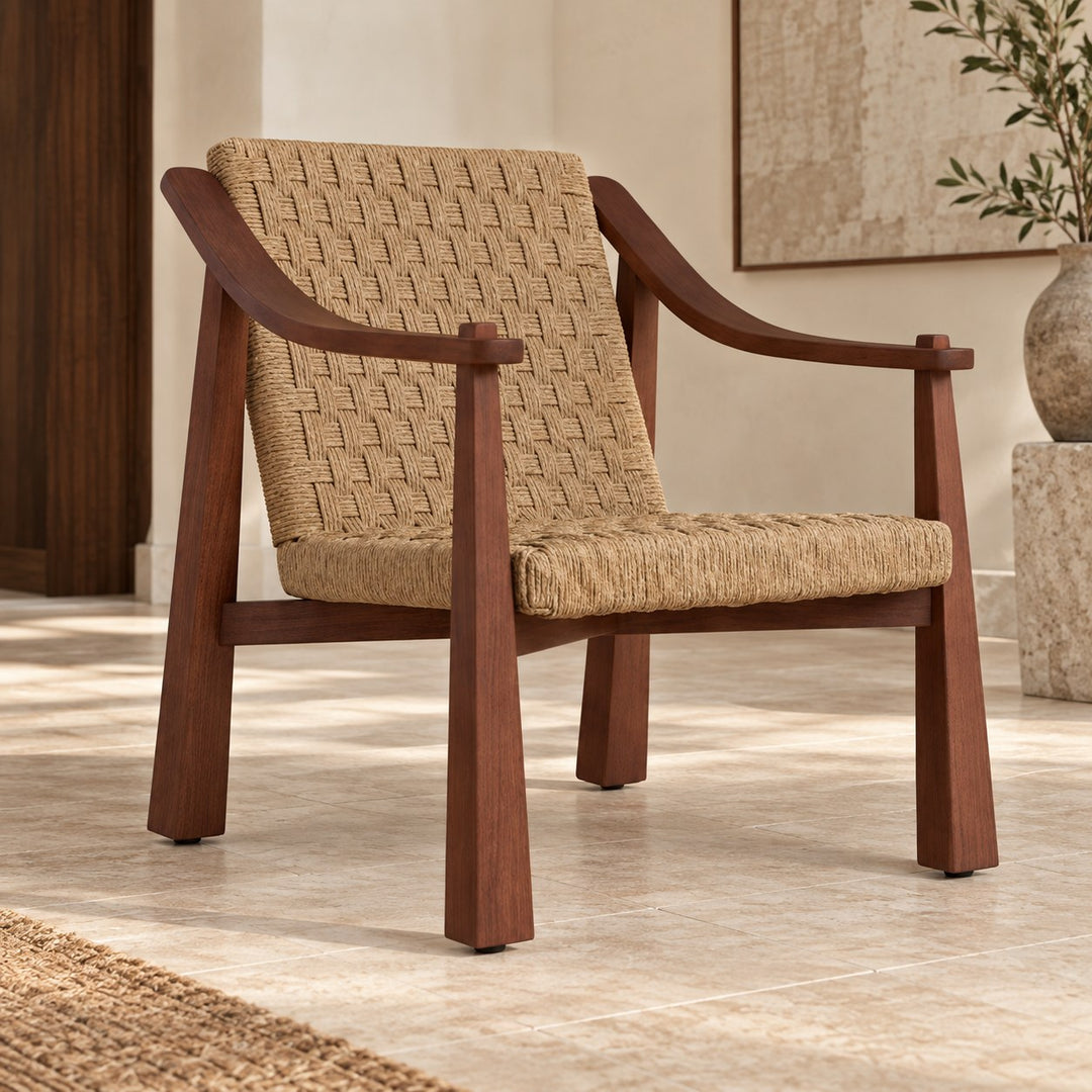 Modern Accent Chair with Woven Seagrass Seat and Ash Wood Frame for Living Room Decor