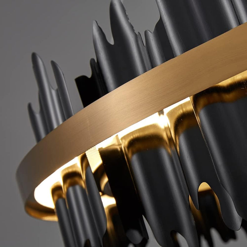 Modern Chandelier Adjustable Height Metal LED Dimmable Black Gold Finish Hanging Light Fixture