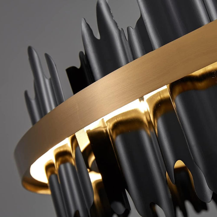 Modern Chandelier Adjustable Height Metal LED Dimmable Black Gold Finish Hanging Light Fixture