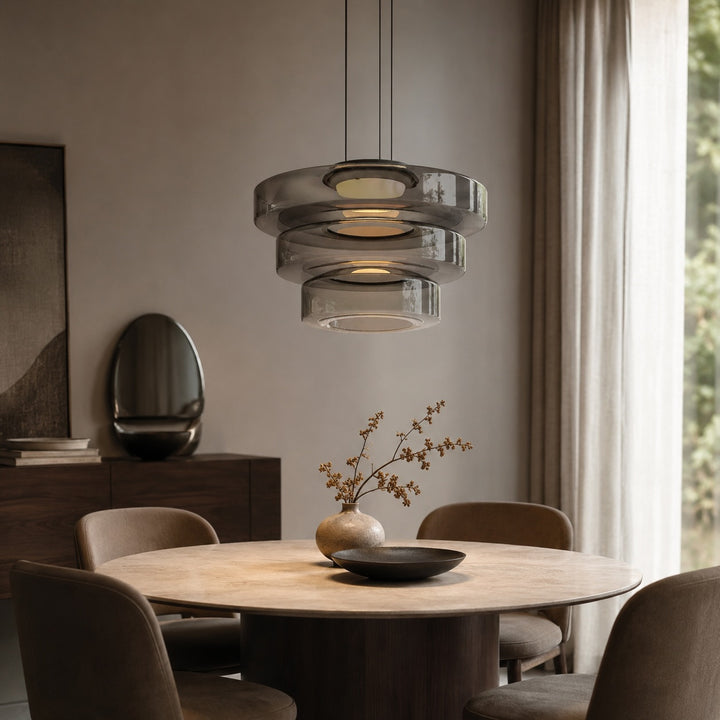 Modern Glass Pendant Light Hanging Fixture with Adjustable Height Dimmable LED and Iron Finish