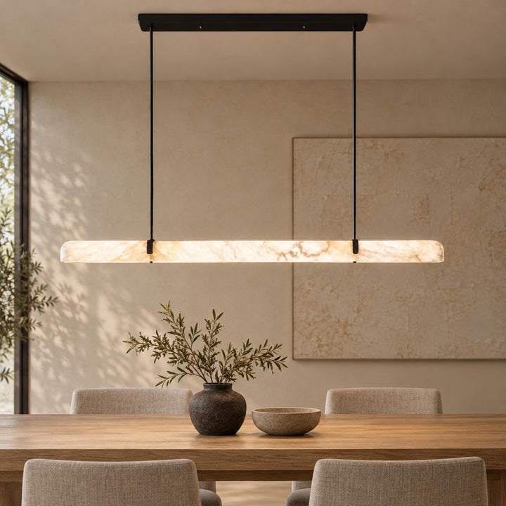 Linear Chandelier Wall Mounted Alabaster Shade Metal Frame LED Lighting Fixture