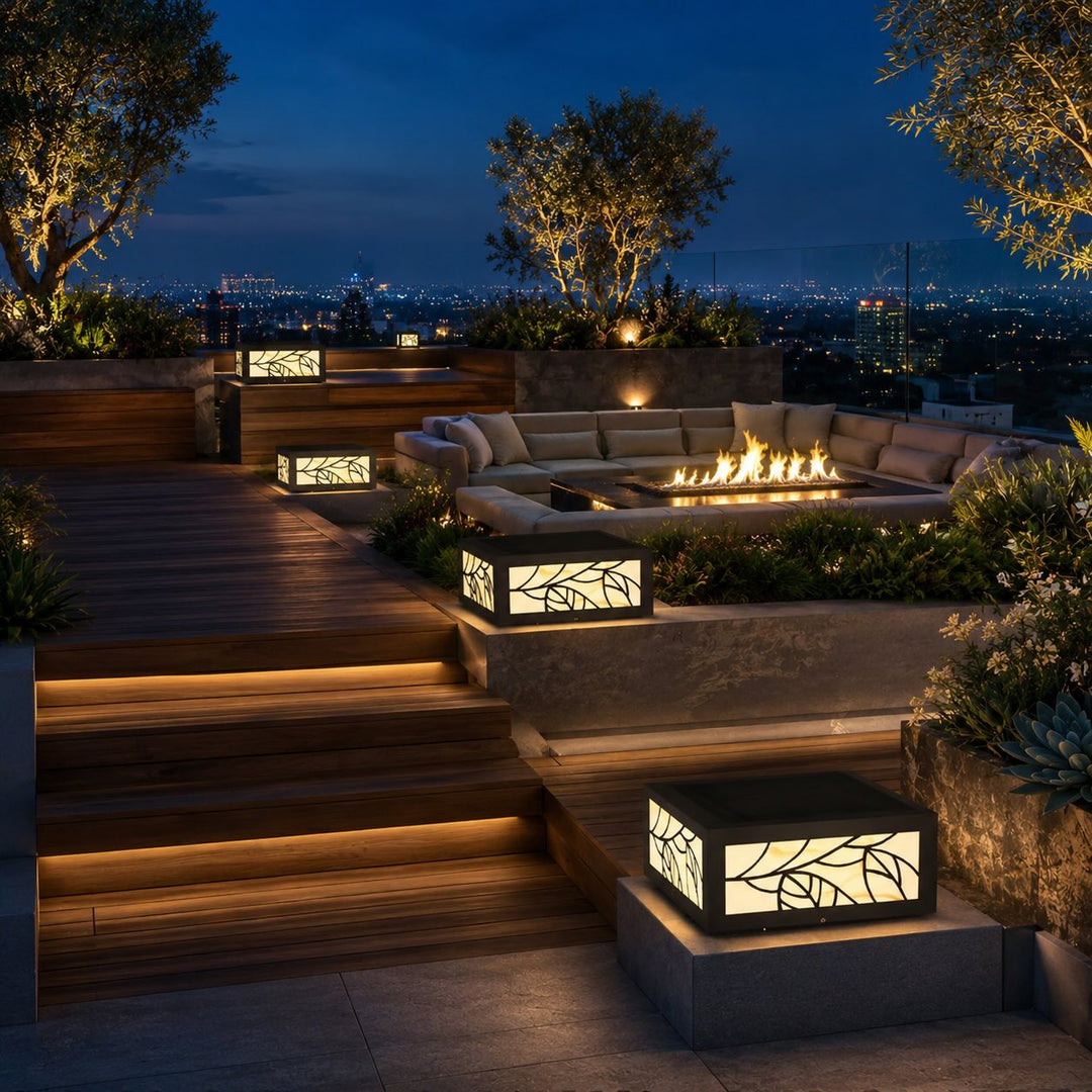 Modern Square Solar Garden Light Wall Mounted Stainless Steel LED Waterproof Automatic