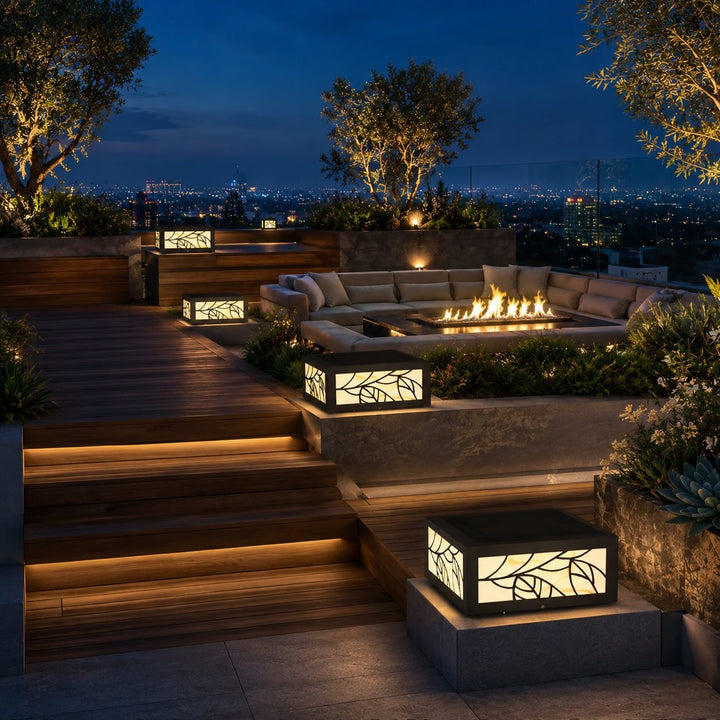 Modern Square Solar Garden Light Wall Mounted Stainless Steel LED Waterproof Automatic