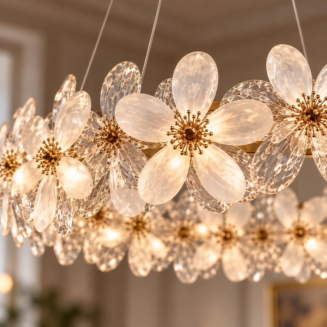 Modern Crystal Chandelier Adjustable Height K9 Crystal LED Hanging Light Fixture with Three Color Temperatures
