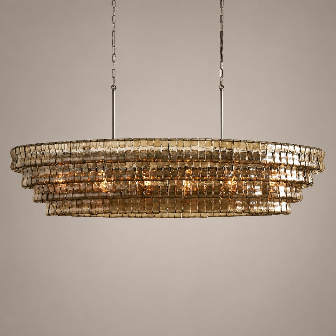 Modern Oval Chandelier Light Adjustable Hanging Steel Glass Fixture with 5 or 12 Bulb Options