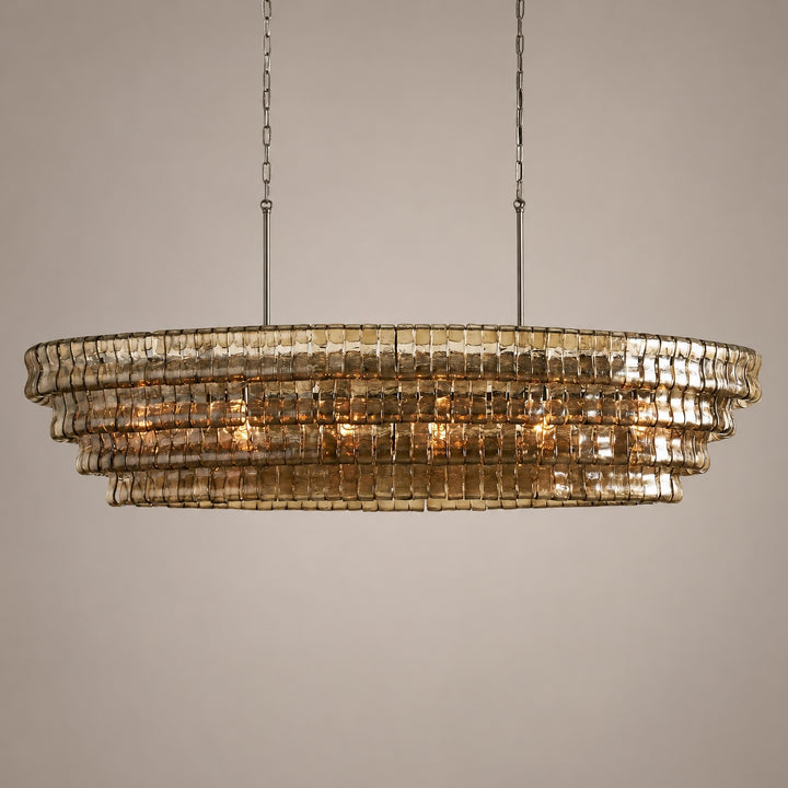 Modern Oval Chandelier Light Adjustable Hanging Steel Glass Fixture with 5 or 12 Bulb Options
