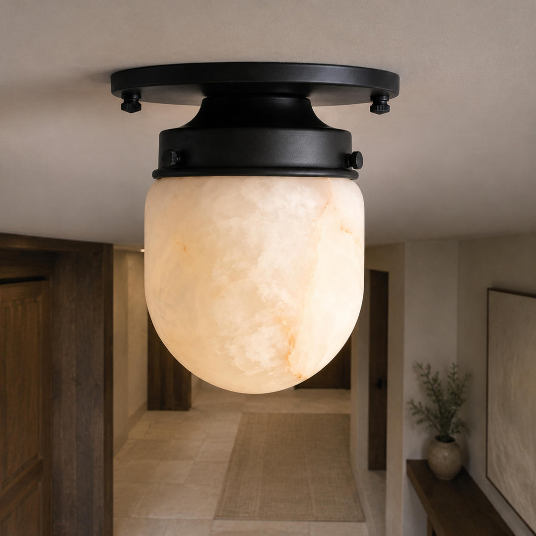 Modern Natural Alabaster Stone Flush Mount Ceiling Light – Brass, Nickel & Black