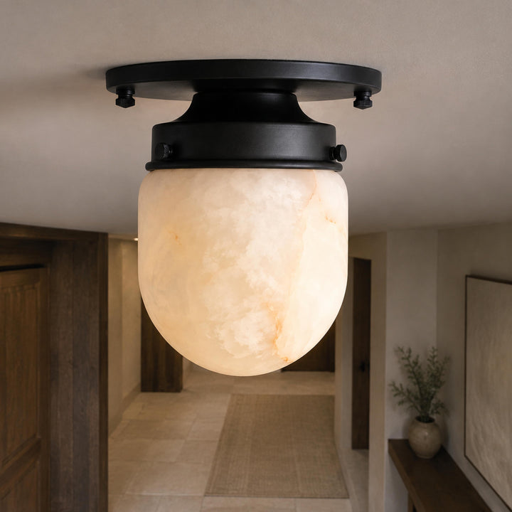 Modern Natural Alabaster Stone Flush Mount Ceiling Light – Brass, Nickel & Black