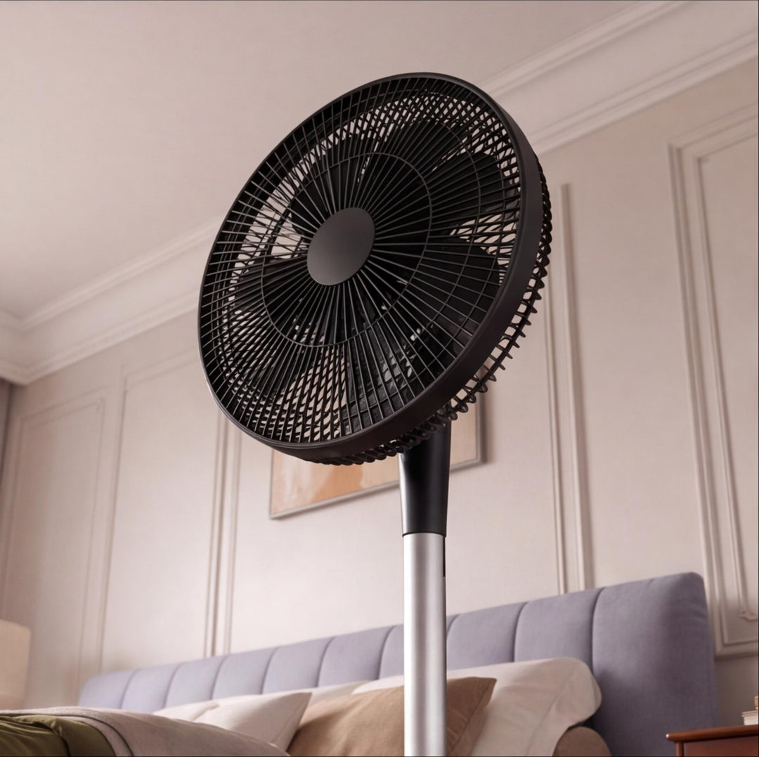 Silent Modern Floor Fan with 360 Degree Oscillation Adjustable Speed Compact Design for Home Use