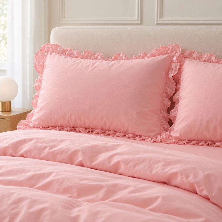 Modern Ruffle Lace Bedding Set with Elastic Skirt Bed Sheet and Soft Polyester Material