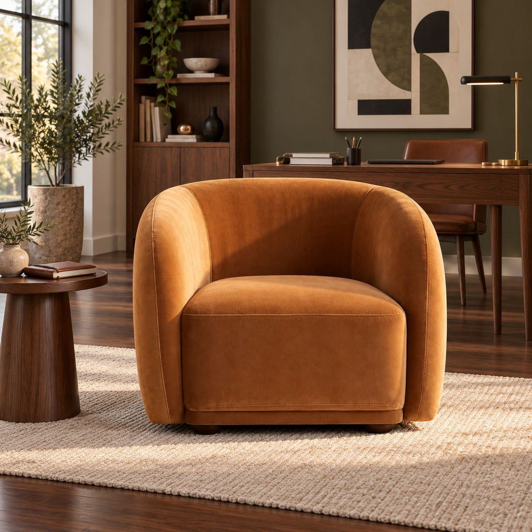 Modern Accent Armchair with Curved Arms Soft Upholstery for Cozy Living Room Seating