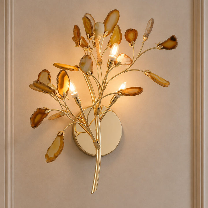 Contemporary Agate Wall Light Metal Fixture Wall Mounted Unique Natural Stone Design LED Indoor Use