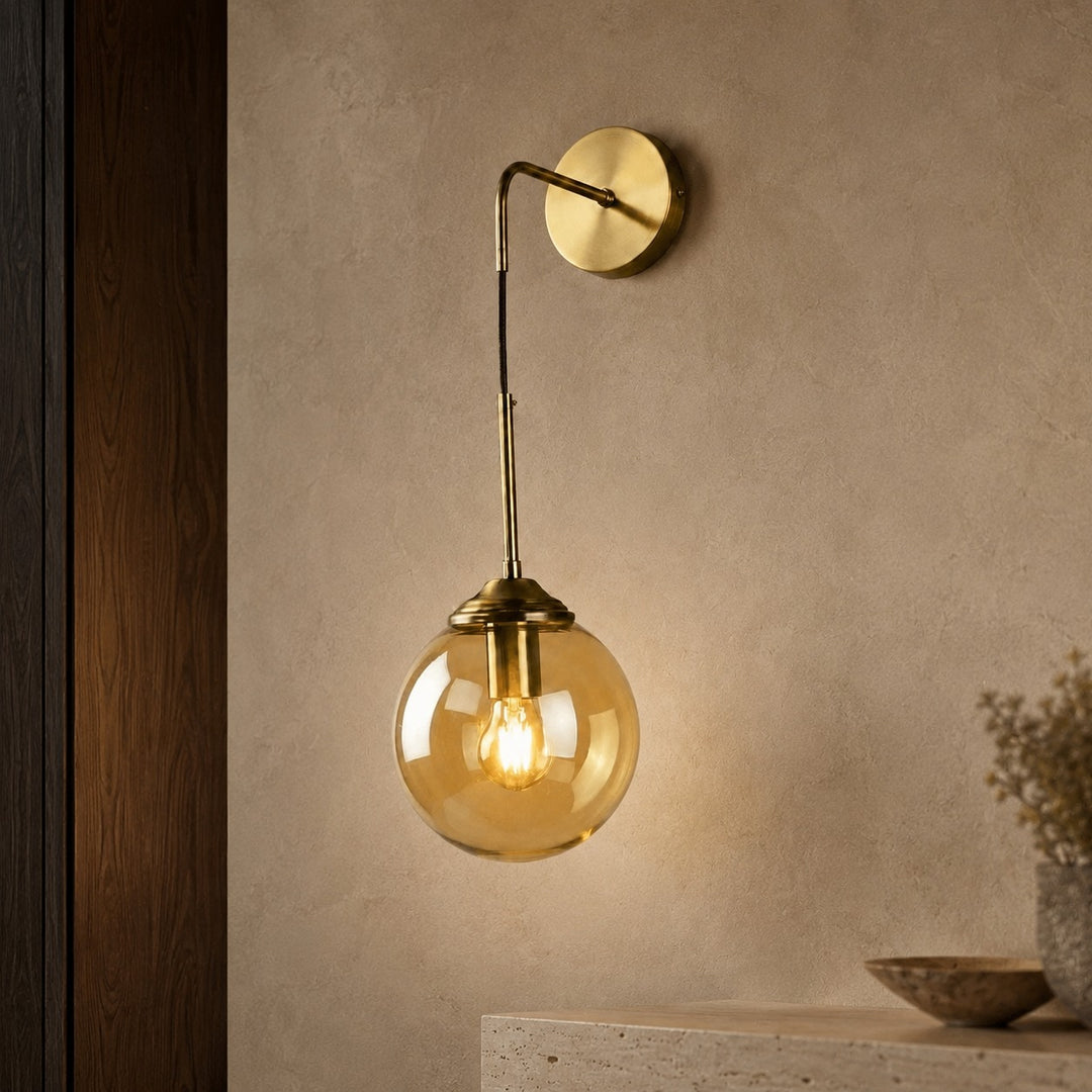 Modern Minimalist Wall Sconce Lighting Wall Mounted Glass Shade Metal Detailing LED Compatible