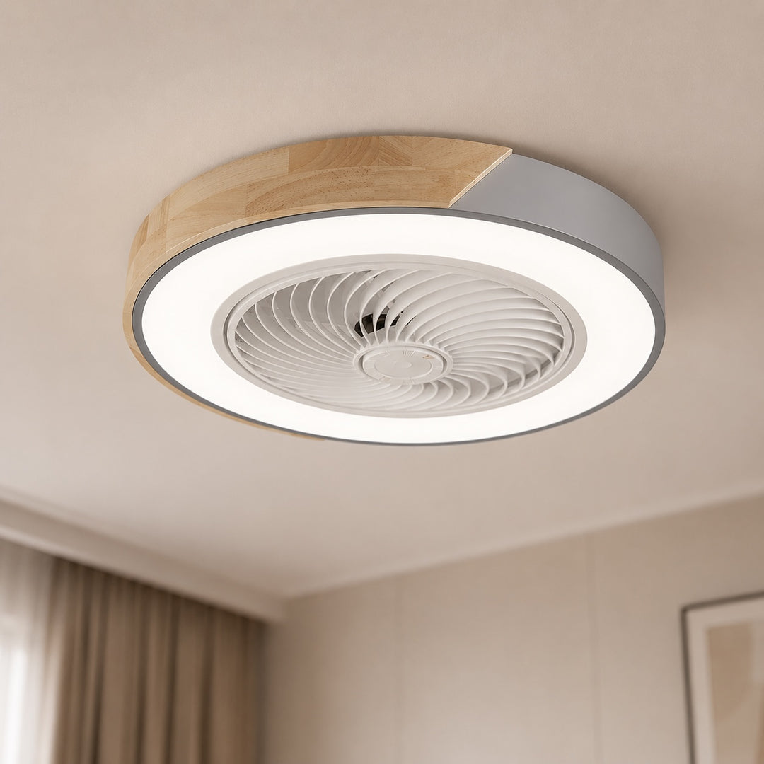 Modern Bladeless Ceiling Fan with Lights Flush Mount Iron Frame LED Dimmable Color Temperature